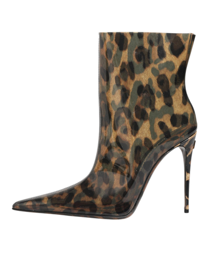 Dolce &amp; Gabbana Leopard Print PVC Pointed Toe Boots Shoes