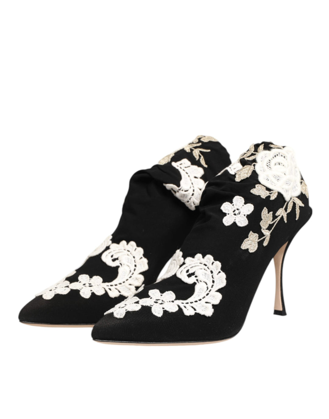 Dolce &amp; Gabbana Black White Embroidered Jersey Stiletto Boots Shoes
