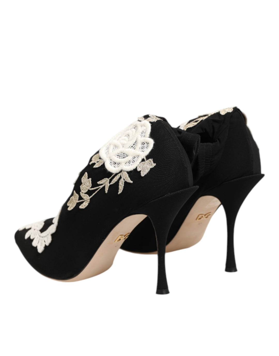Dolce &amp; Gabbana Black White Embroidered Jersey Stiletto Boots Shoes