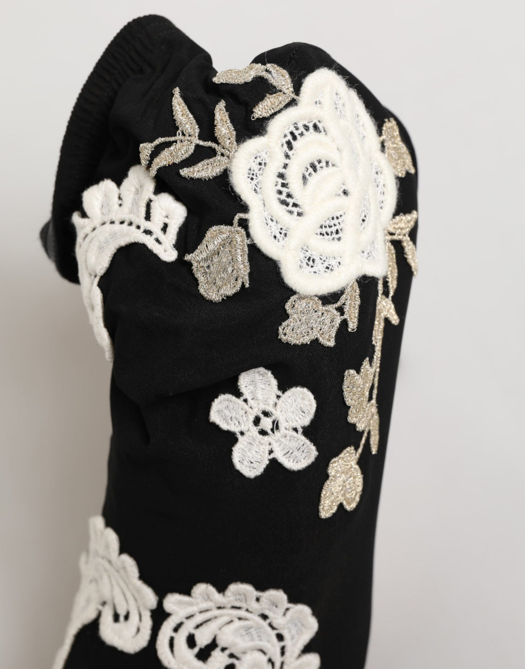 Dolce &amp; Gabbana Black White Embroidered Jersey Stiletto Boots Shoes