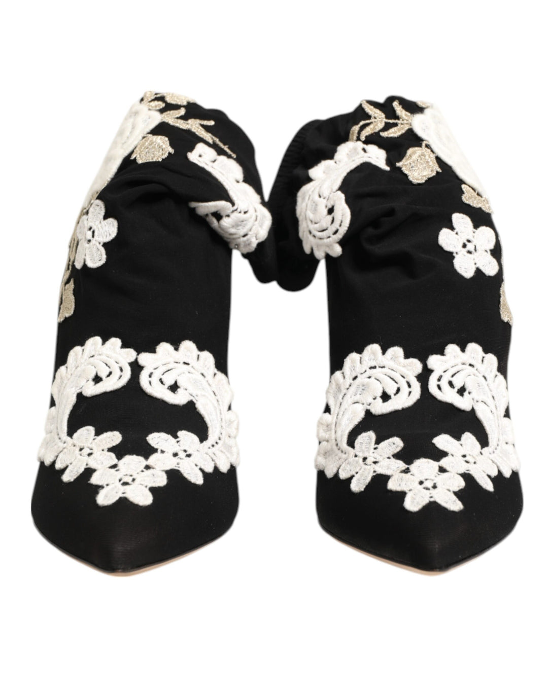 Dolce &amp; Gabbana Black White Embroidered Jersey Stiletto Boots Shoes