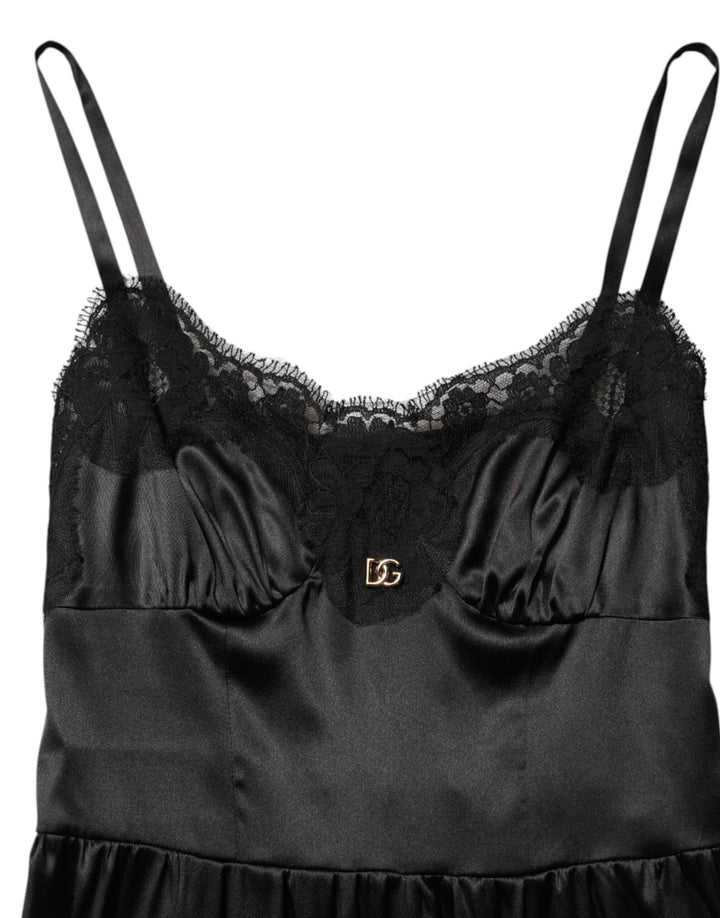 Dolce &amp; Gabbana Black Silk Blend Lace Trim Sleeveless Mini Dress