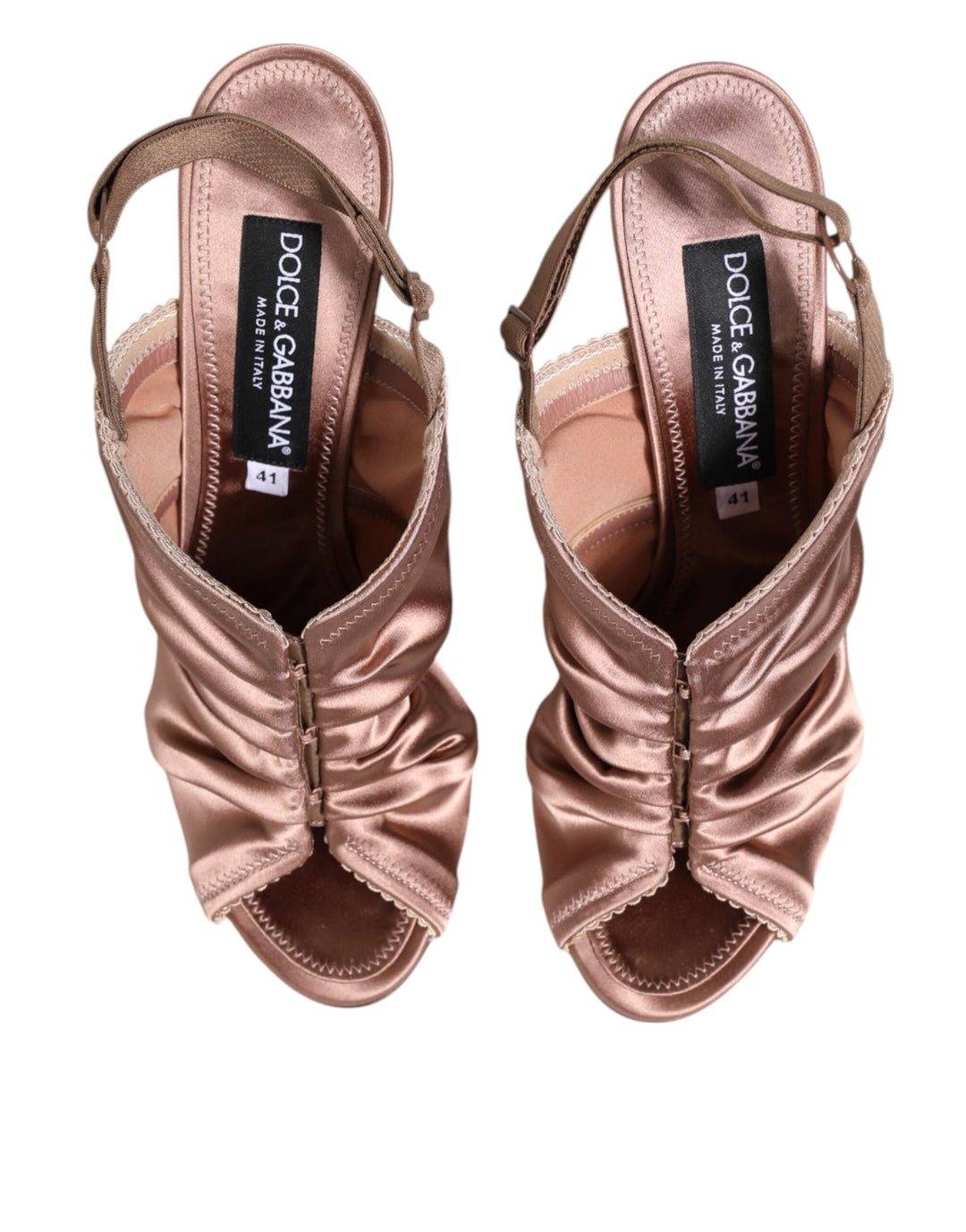 Dolce &amp; Gabbana Bronze Satin Ruched Slingback Sandals Shoes