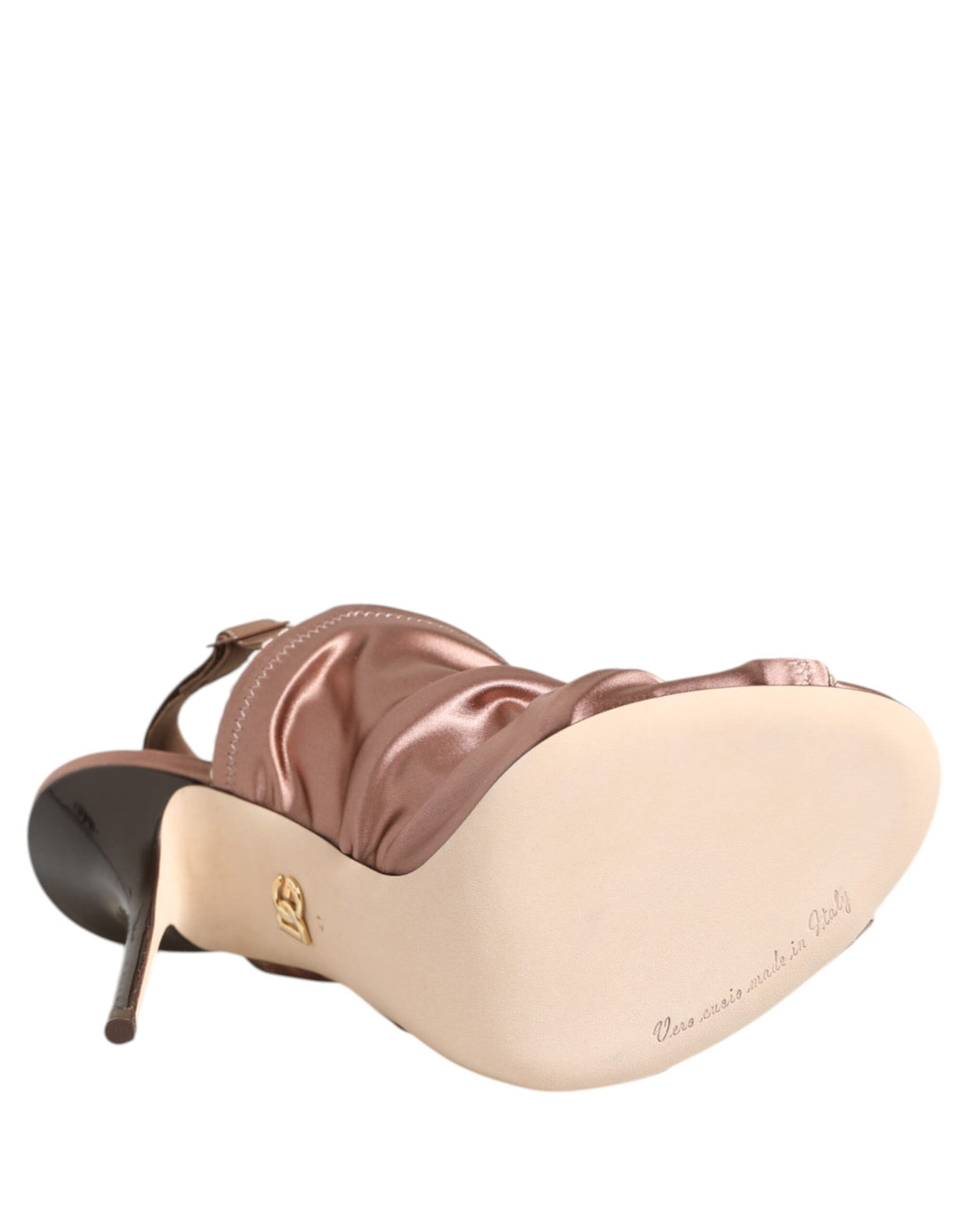 Dolce &amp; Gabbana Bronze Satin Ruched Slingback Sandals Shoes