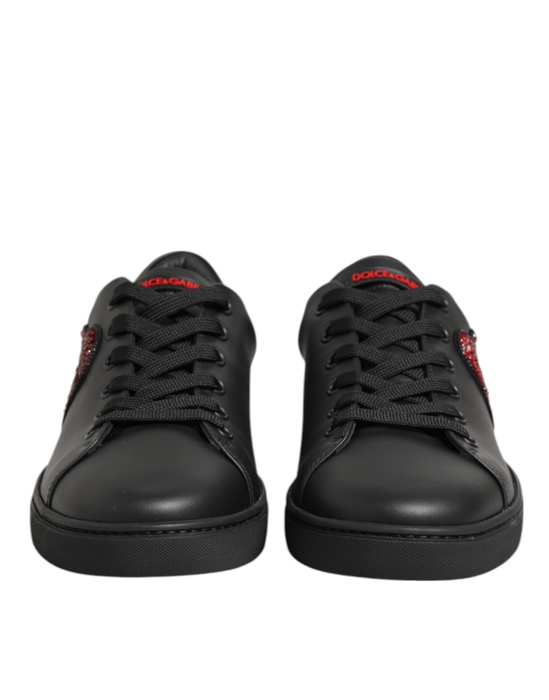 Dolce &amp; Gabbana Black Leather Crystal Heart Low Top Sneakers  Shoes