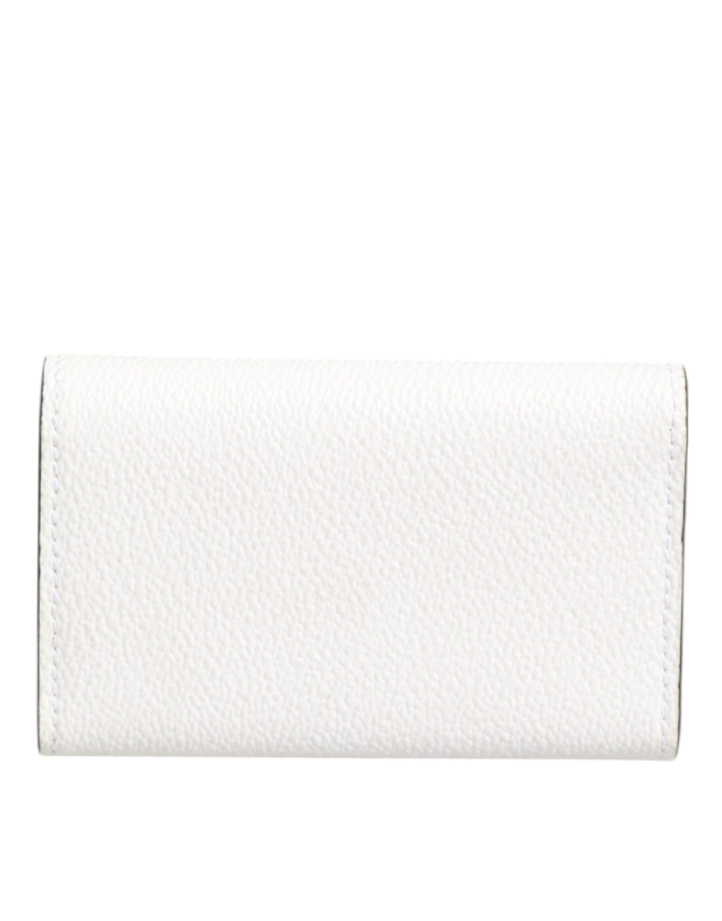 Dolce & Gabbana White Leather Card Case Holder Wallet Gold Logo Plate  Key Holder
