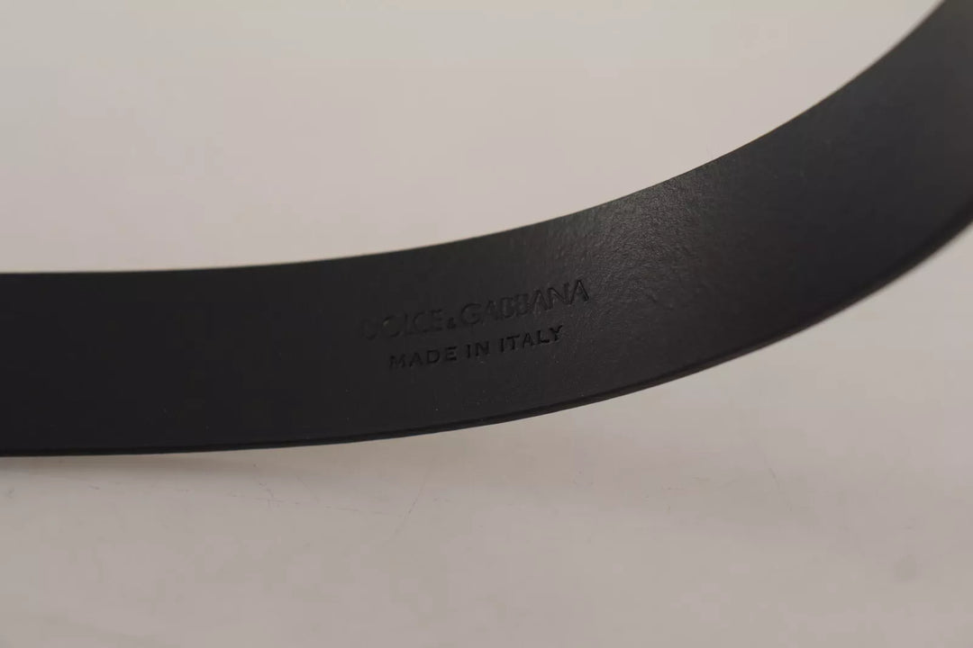 Dolce &amp; Gabbana Calf Leather Silver Tone Black Metal Buckle Belt