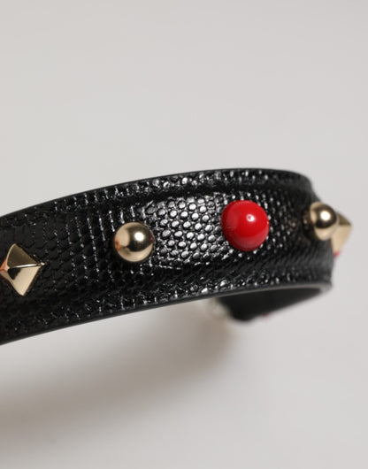 Dolce & Gabbana Black Embellished Leather Bag Handle Women Shoulder Strap