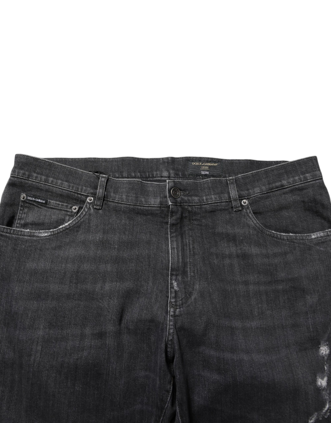 Dolce &amp; Gabbana Black Cotton Slim Fit Distressed Ripped Logo Jeans