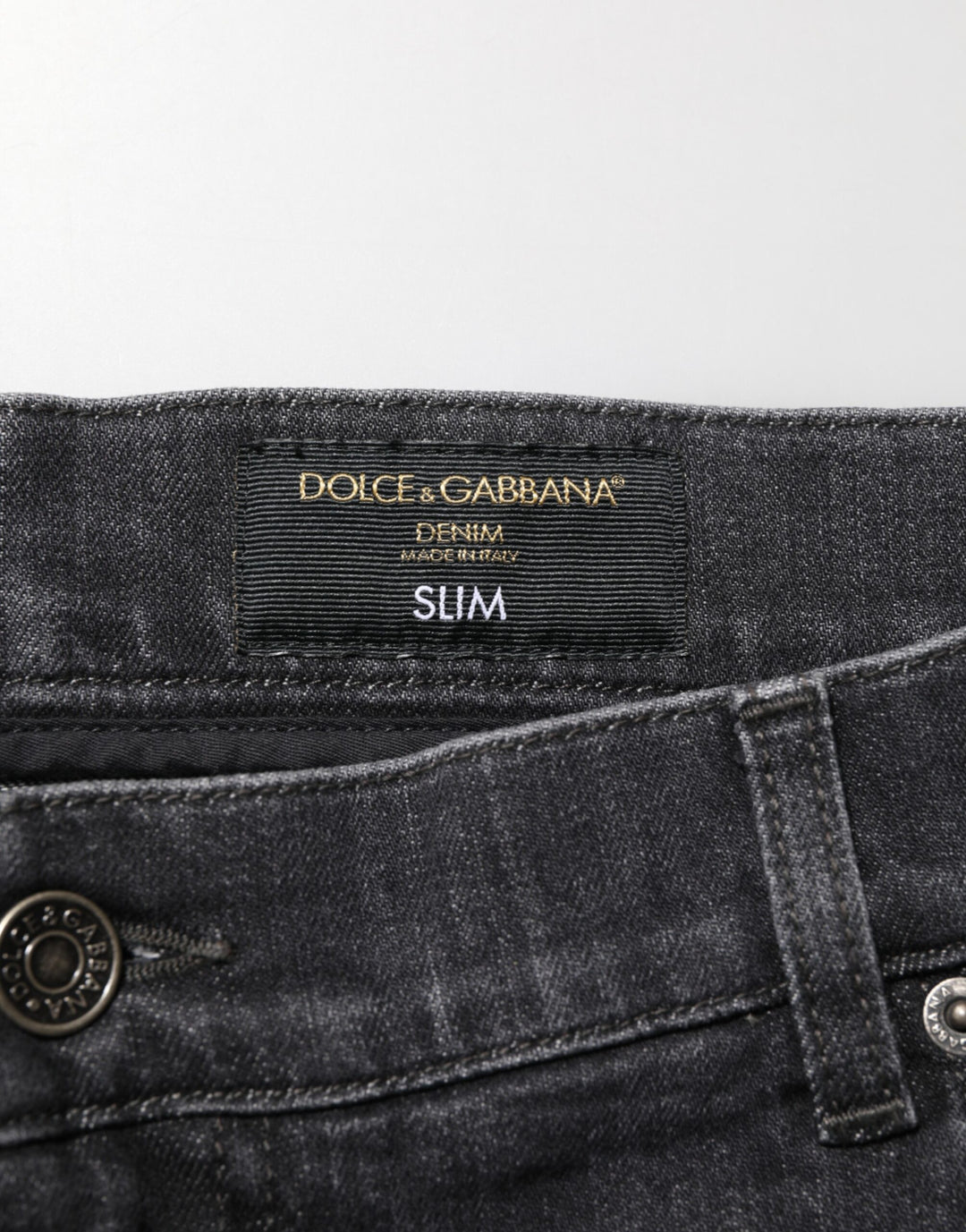 Dolce &amp; Gabbana Black Cotton Slim Fit Distressed Ripped Logo Jeans