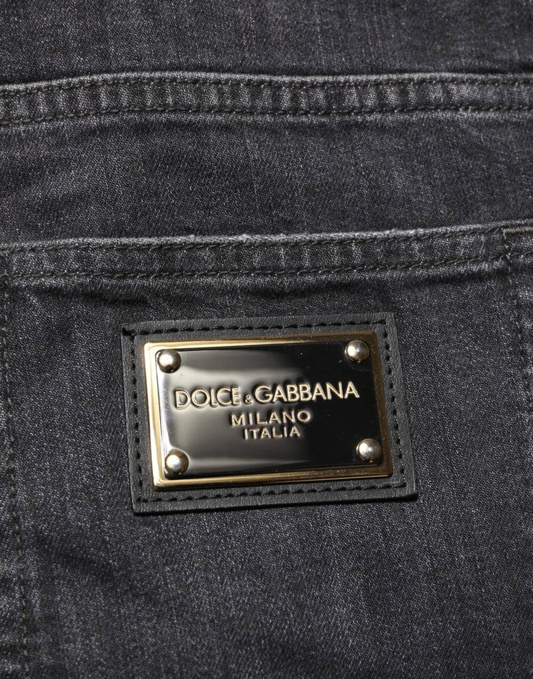 Dolce &amp; Gabbana Black Cotton Slim Fit Distressed Ripped Logo Jeans