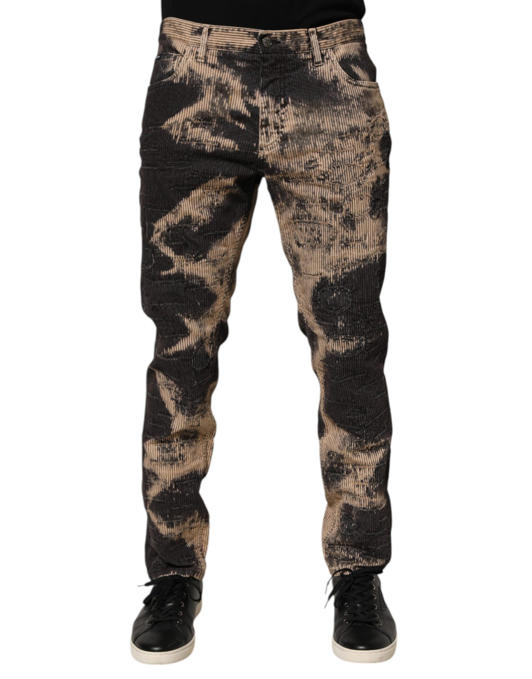 Dolce &amp; Gabbana Beige Black Corduroy Tie-Dye Cotton Blend Pants