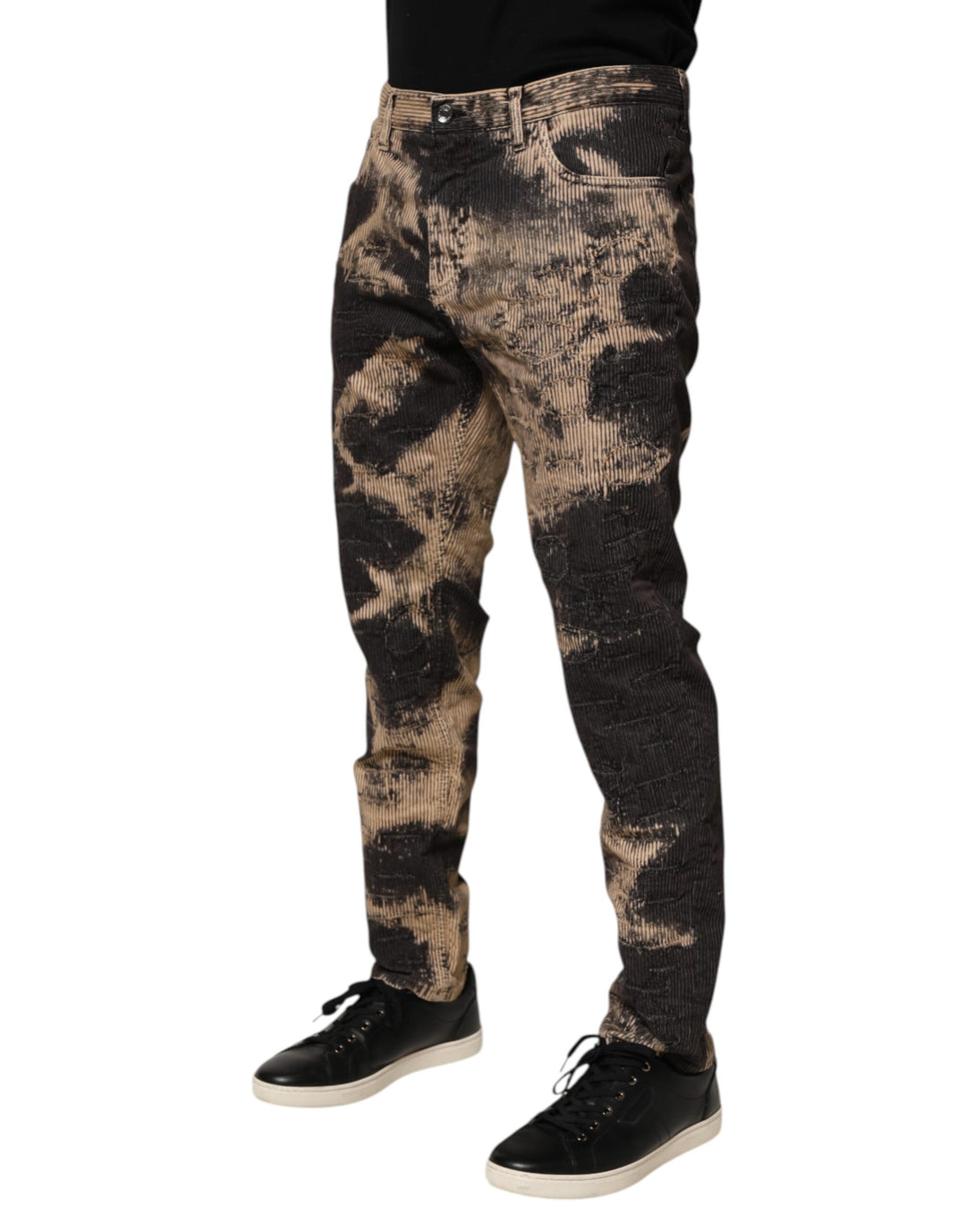 Dolce &amp; Gabbana Beige Black Corduroy Tie-Dye Cotton Blend Pants