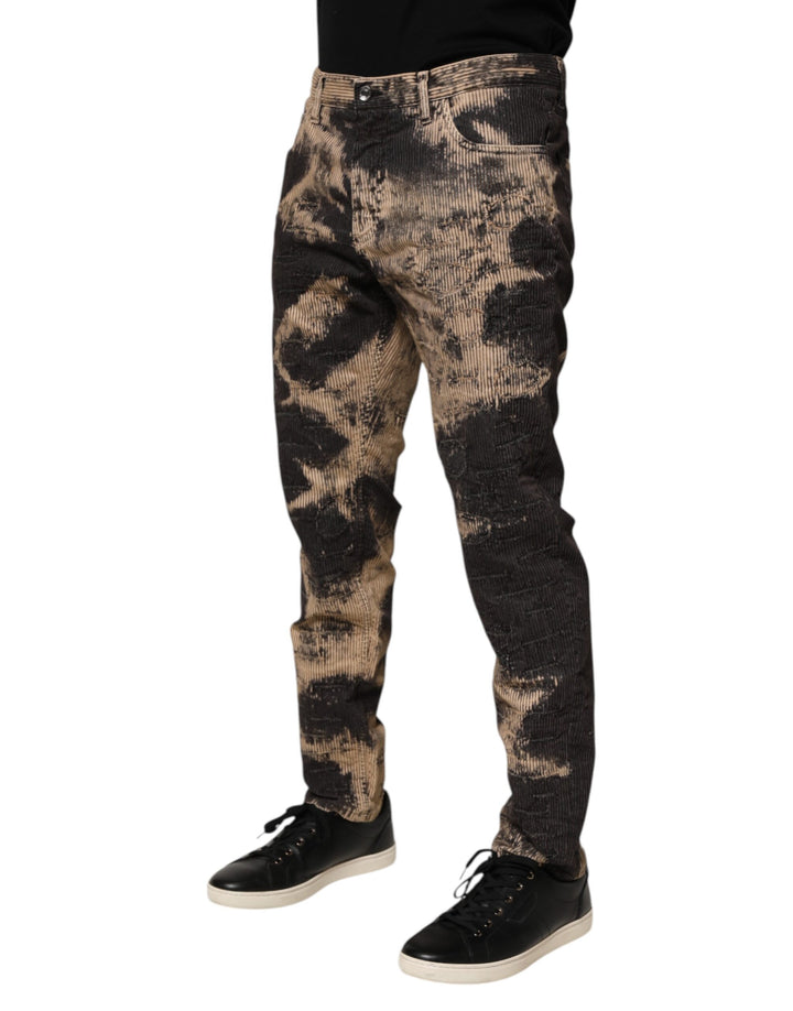 Dolce &amp; Gabbana Beige Black Corduroy Tie-Dye Cotton Blend Pants