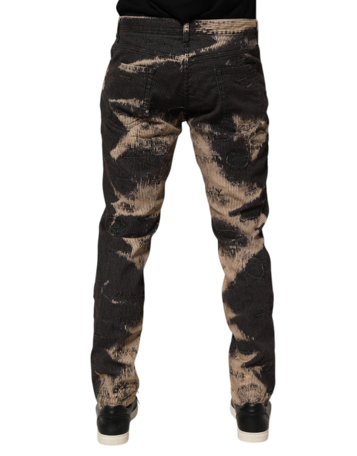 Dolce &amp; Gabbana Beige Black Corduroy Tie-Dye Cotton Blend Pants