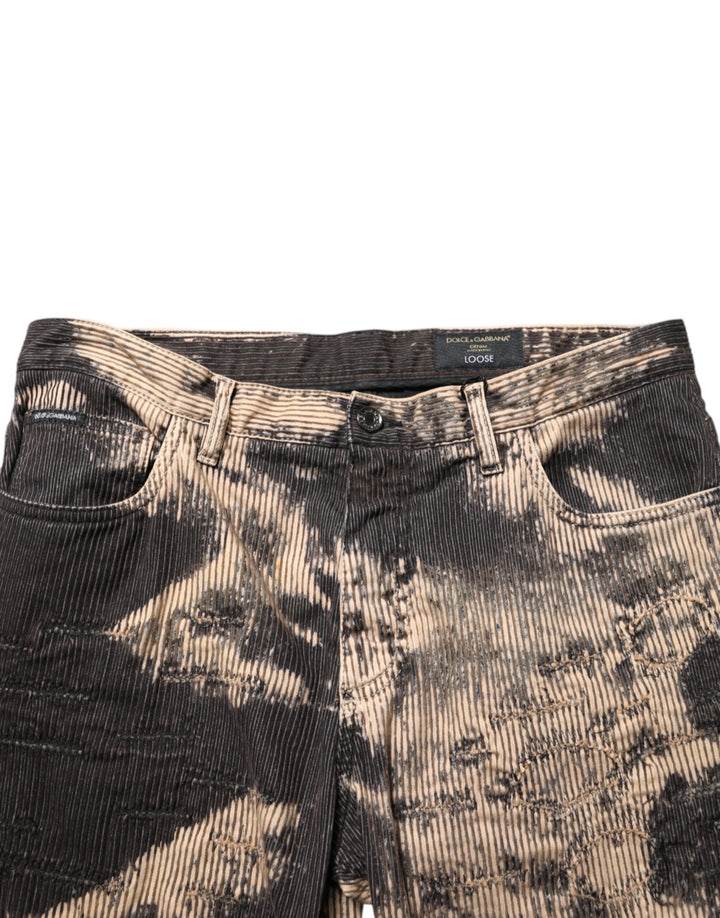 Dolce &amp; Gabbana Beige Black Corduroy Tie-Dye Cotton Blend Pants