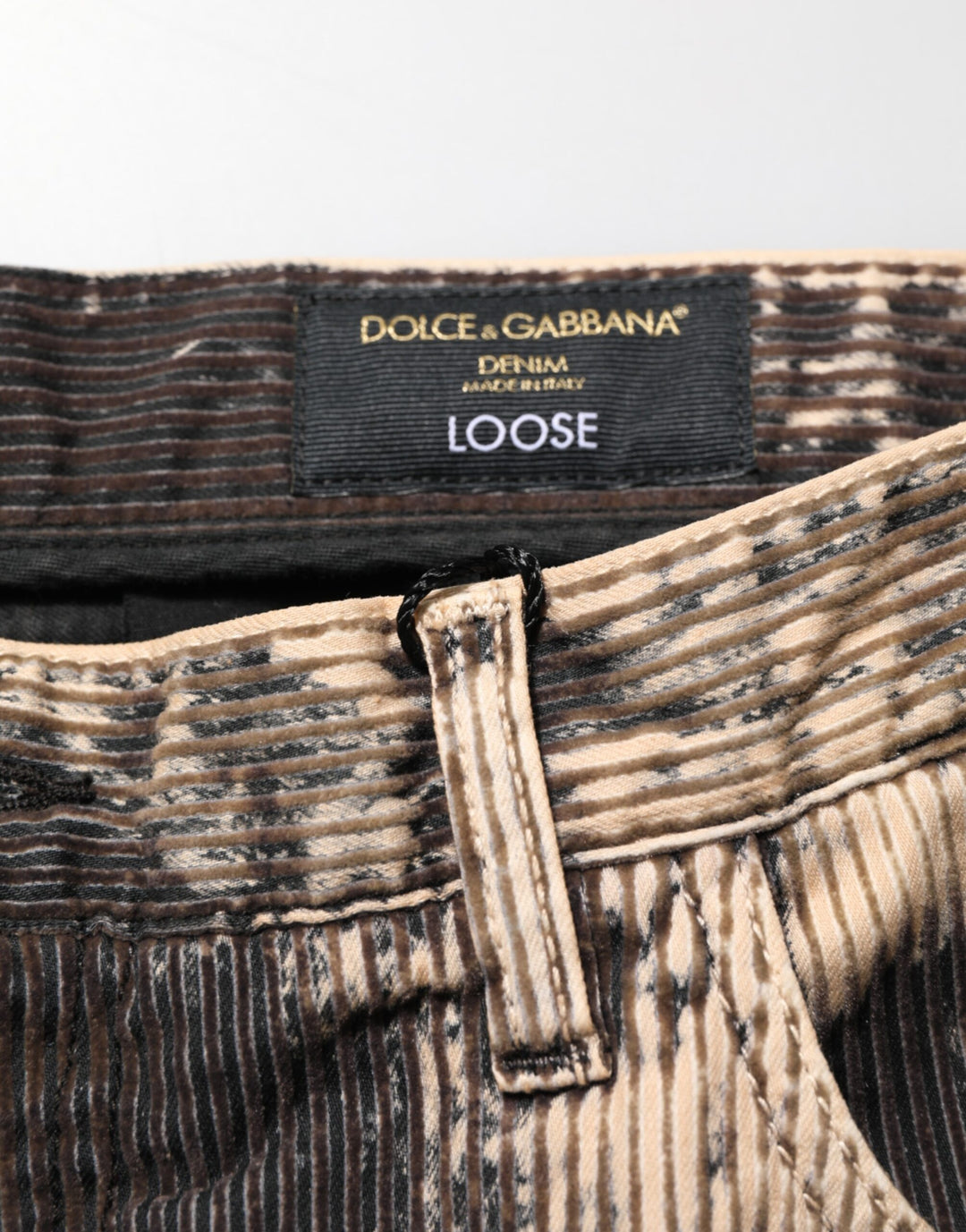 Dolce &amp; Gabbana Beige Black Corduroy Tie-Dye Cotton Blend Pants