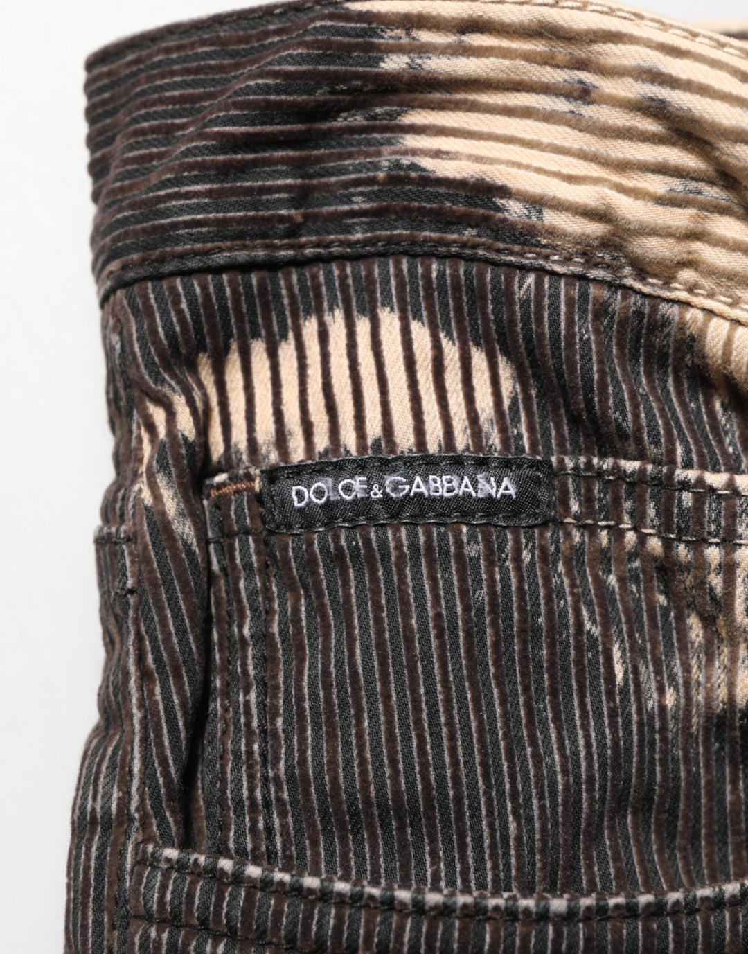 Dolce &amp; Gabbana Beige Black Corduroy Tie-Dye Cotton Blend Pants