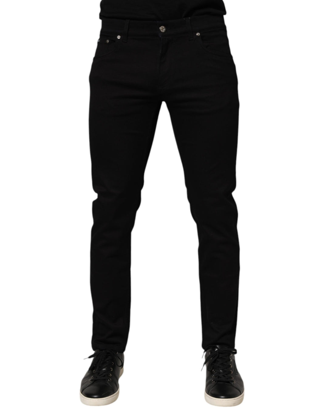 Dolce &amp; Gabbana Black Cotton Blend Skinny Men Trouser Pants