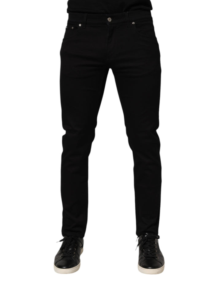 Dolce &amp; Gabbana Black Cotton Blend Skinny Men Trouser Pants
