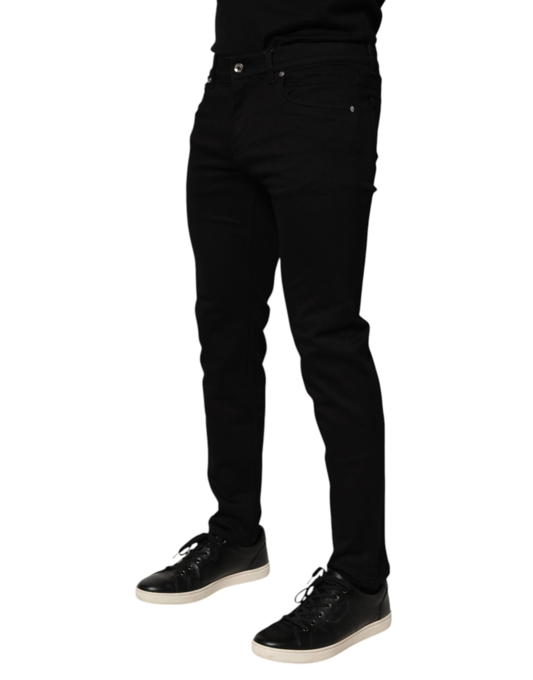 Dolce &amp; Gabbana Black Cotton Blend Skinny Men Trouser Pants