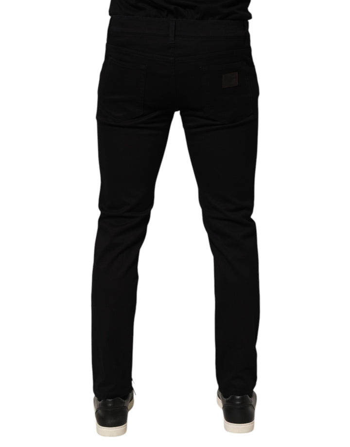 Dolce &amp; Gabbana Black Cotton Blend Skinny Men Trouser Pants