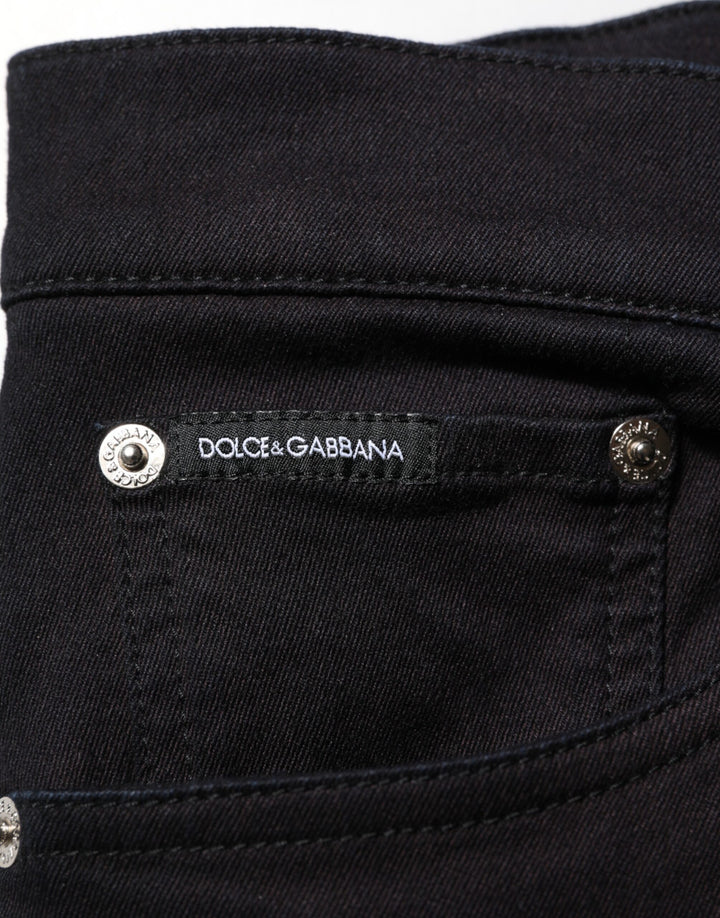 Dolce &amp; Gabbana Black Cotton Blend Skinny Men Trouser Pants