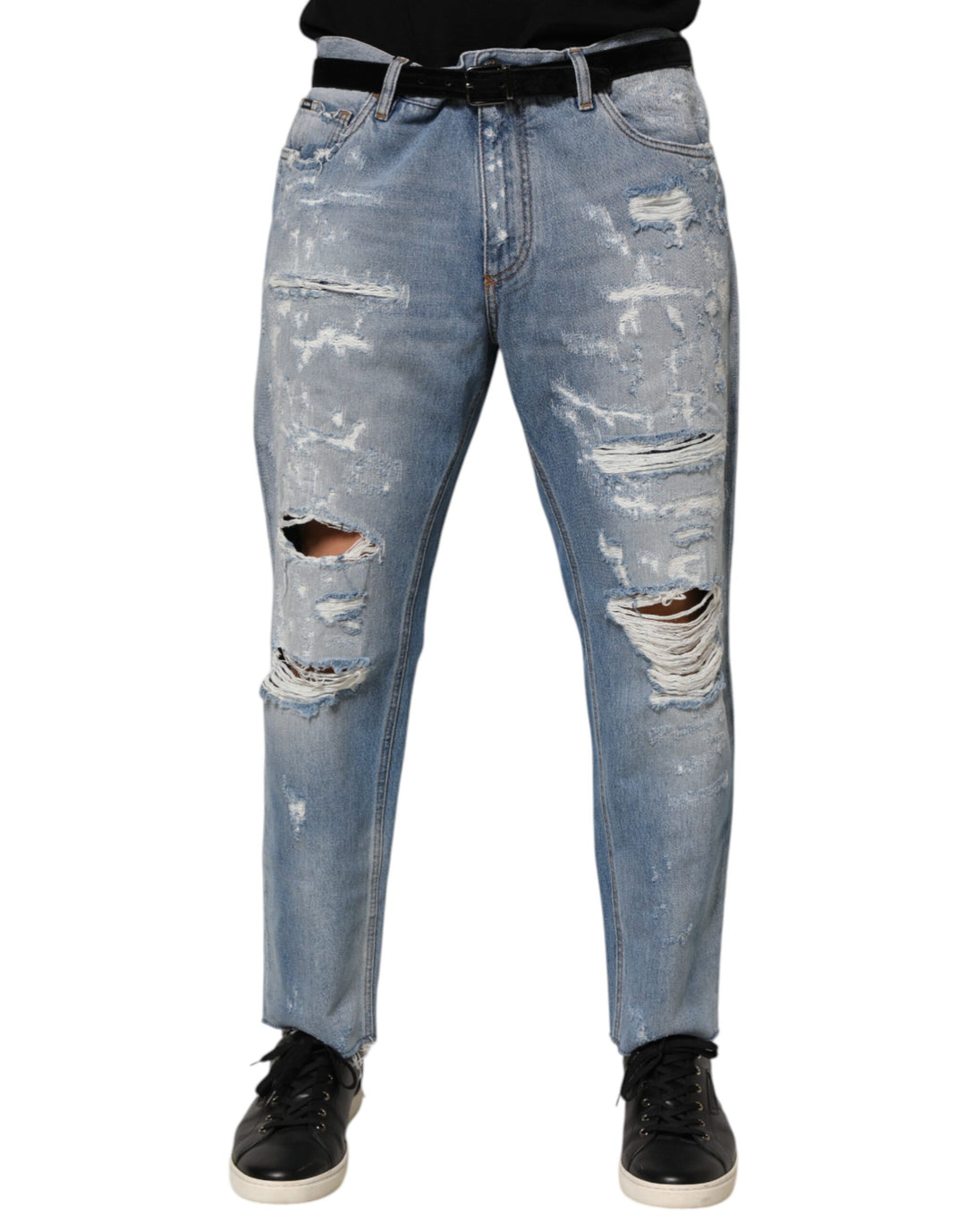 Dolce &amp; Gabbana Blue Distressed Ripped Denim Pants Jeans