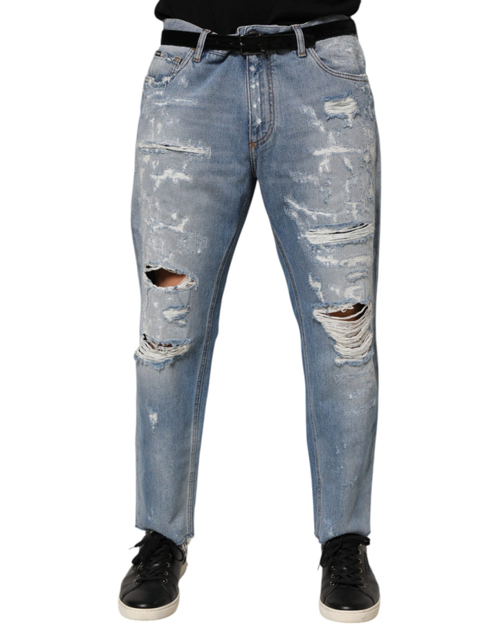 Dolce &amp; Gabbana Blue Distressed Ripped Denim Pants Jeans