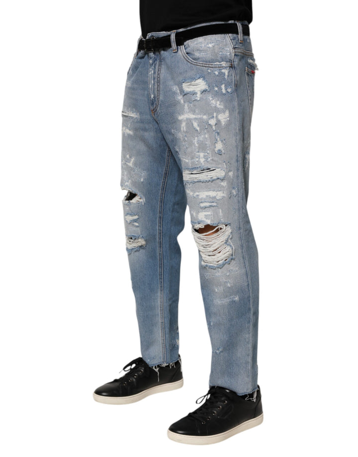 Dolce &amp; Gabbana Blue Distressed Ripped Denim Pants Jeans