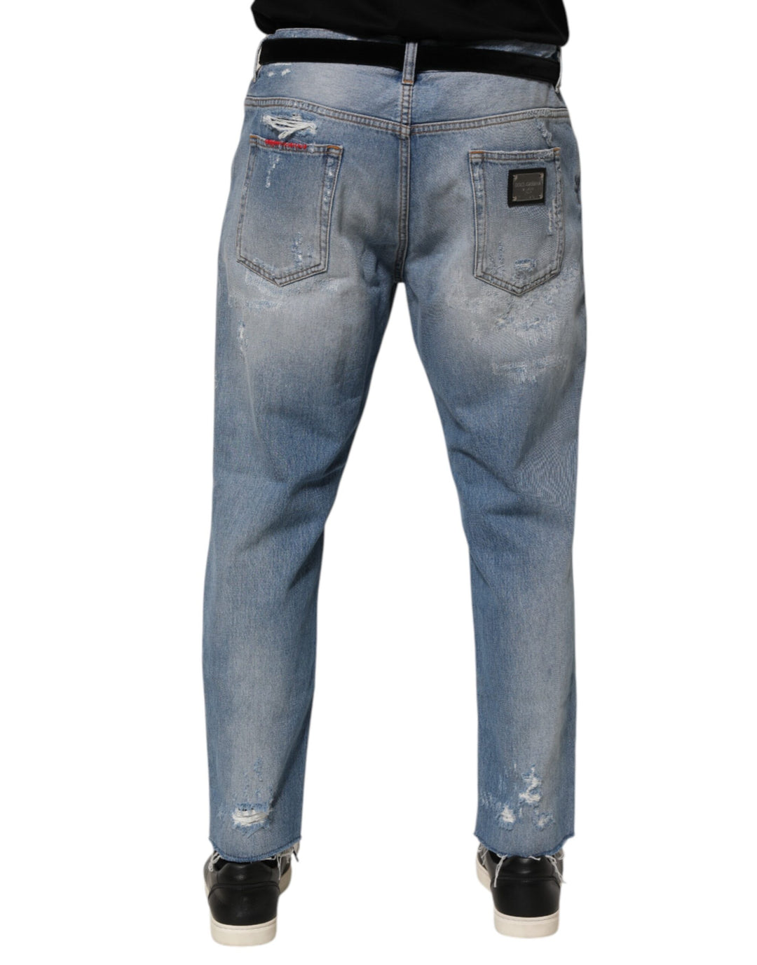 Dolce &amp; Gabbana Blue Distressed Ripped Denim Pants Jeans