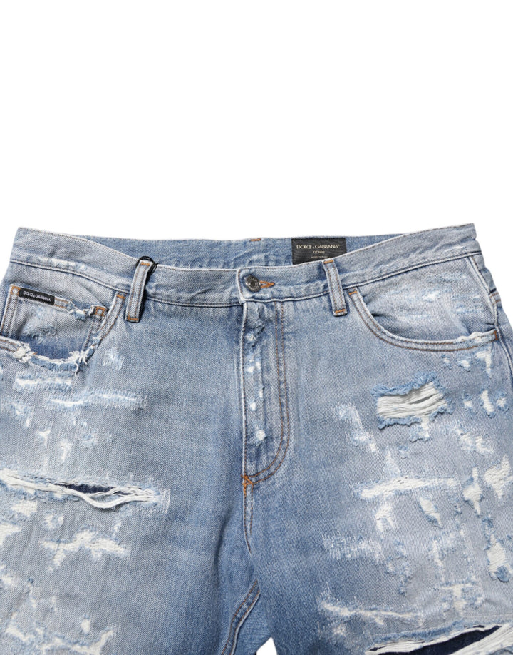 Dolce &amp; Gabbana Blue Distressed Ripped Denim Pants Jeans