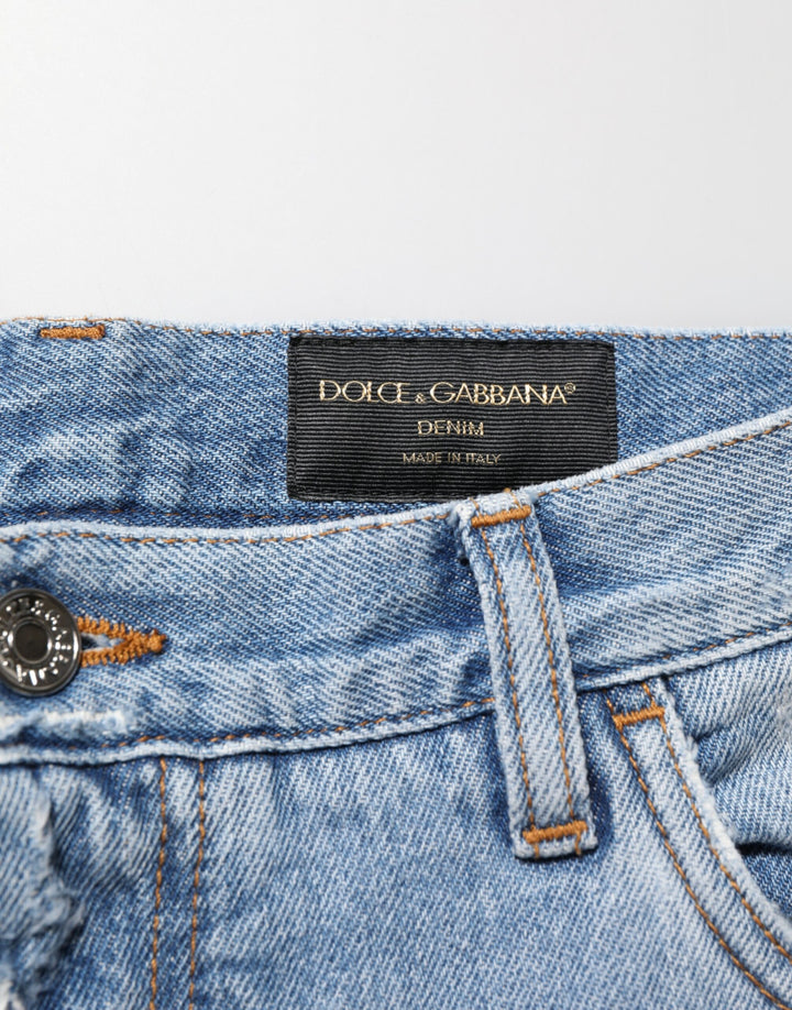 Dolce &amp; Gabbana Blue Distressed Ripped Denim Pants Jeans