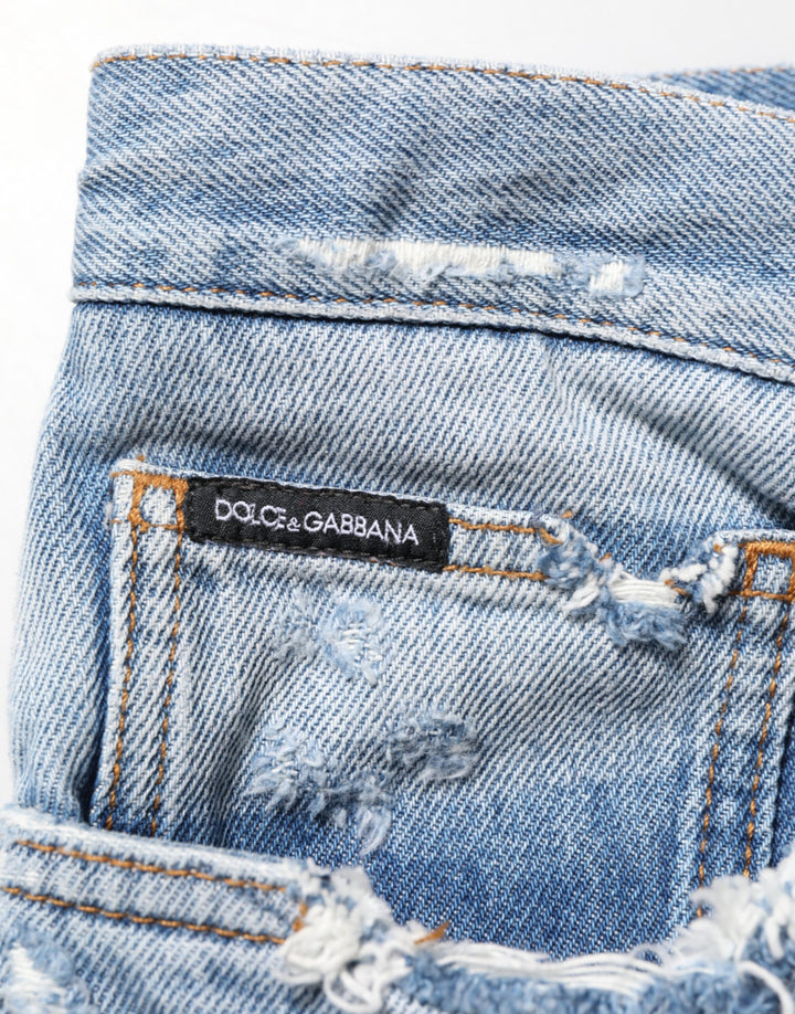 Dolce &amp; Gabbana Blue Distressed Ripped Denim Pants Jeans