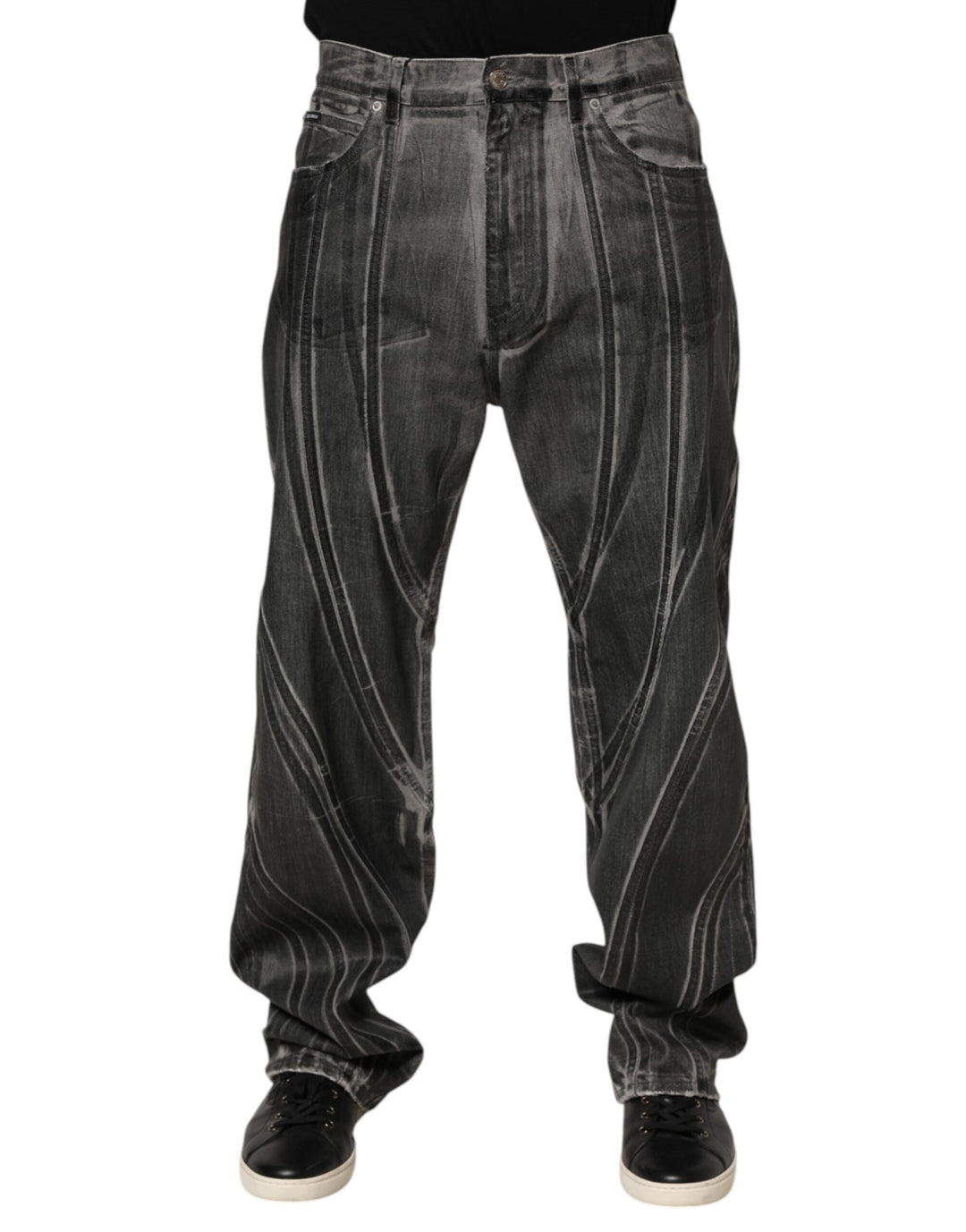 Dolce &amp; Gabbana Black Grey Graphic Print Denim Pants Jeans