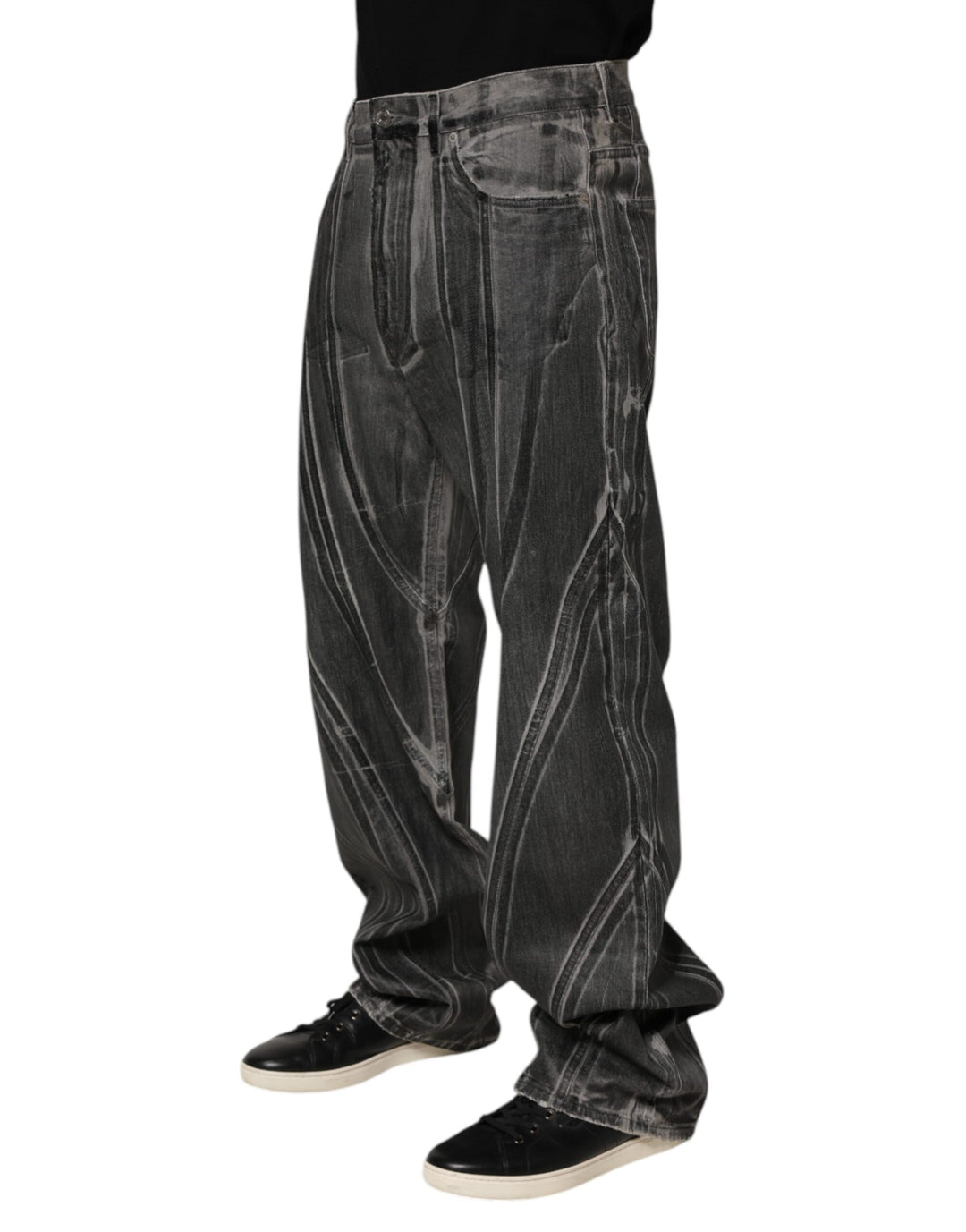 Dolce &amp; Gabbana Black Grey Graphic Print Denim Pants Jeans