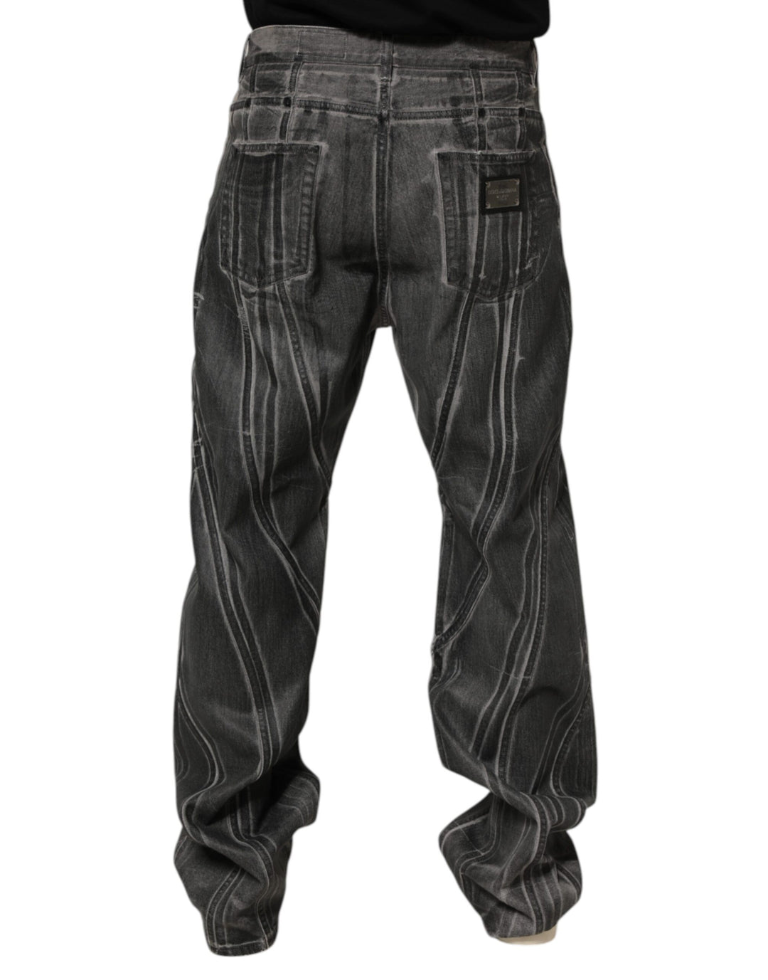 Dolce &amp; Gabbana Black Grey Graphic Print Denim Pants Jeans