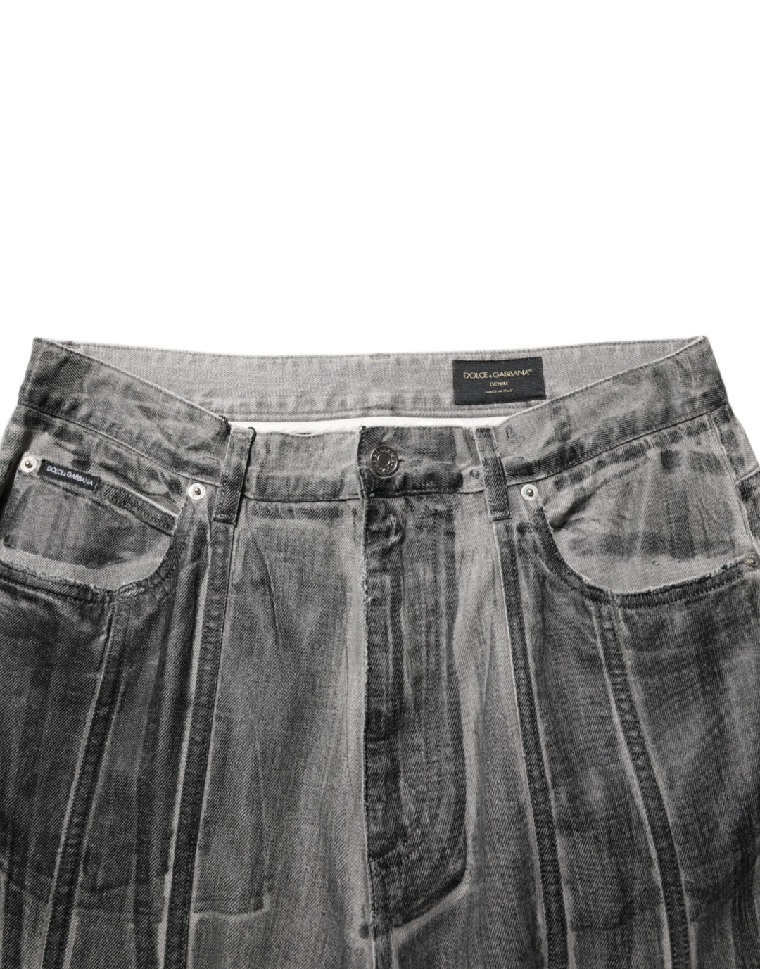 Dolce &amp; Gabbana Black Grey Graphic Print Denim Pants Jeans