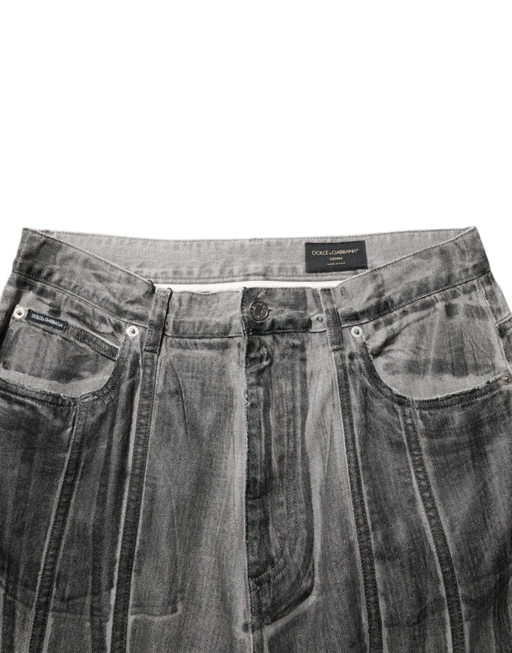 Dolce &amp; Gabbana Black Grey Graphic Print Denim Pants Jeans
