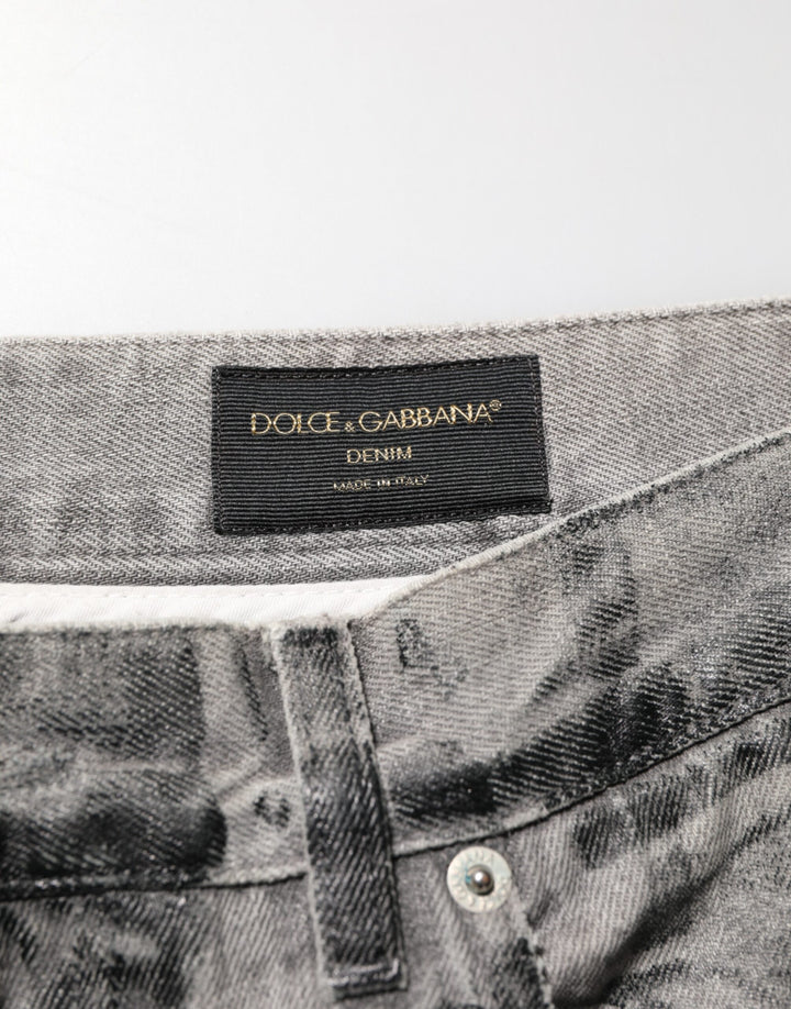Dolce &amp; Gabbana Black Grey Graphic Print Denim Pants Jeans