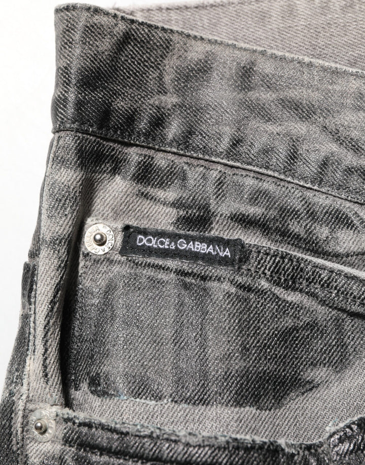 Dolce &amp; Gabbana Black Grey Graphic Print Denim Pants Jeans