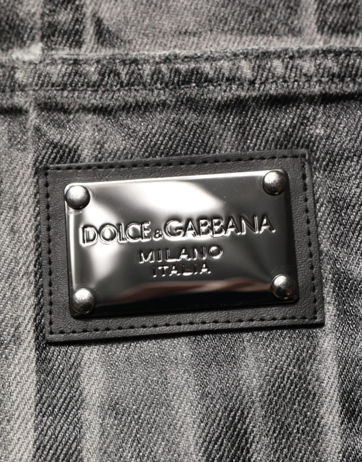 Dolce &amp; Gabbana Black Grey Graphic Print Denim Pants Jeans