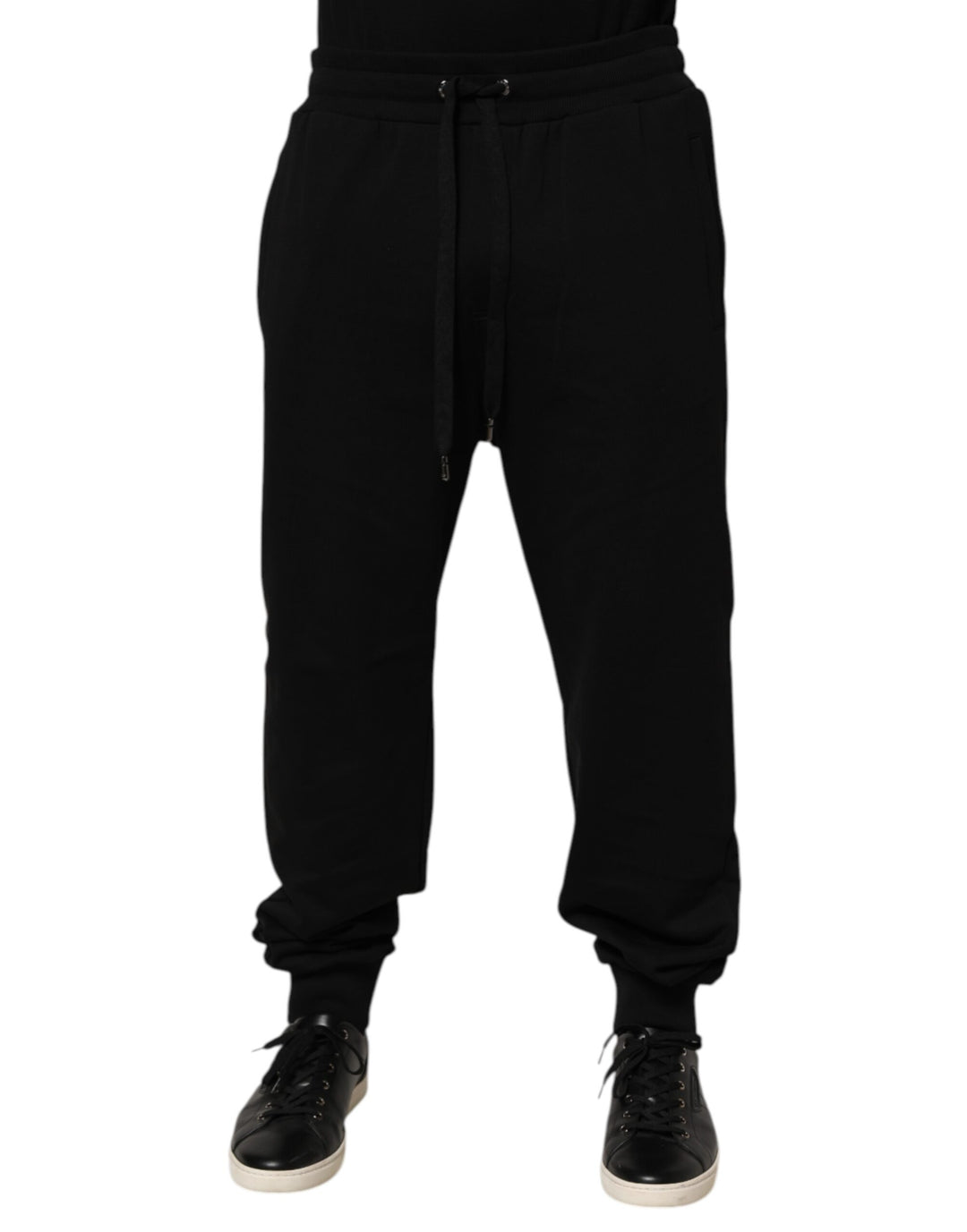 Dolce &amp; Gabbana Black Cotton Drawstring Logo Sweatpants Pants