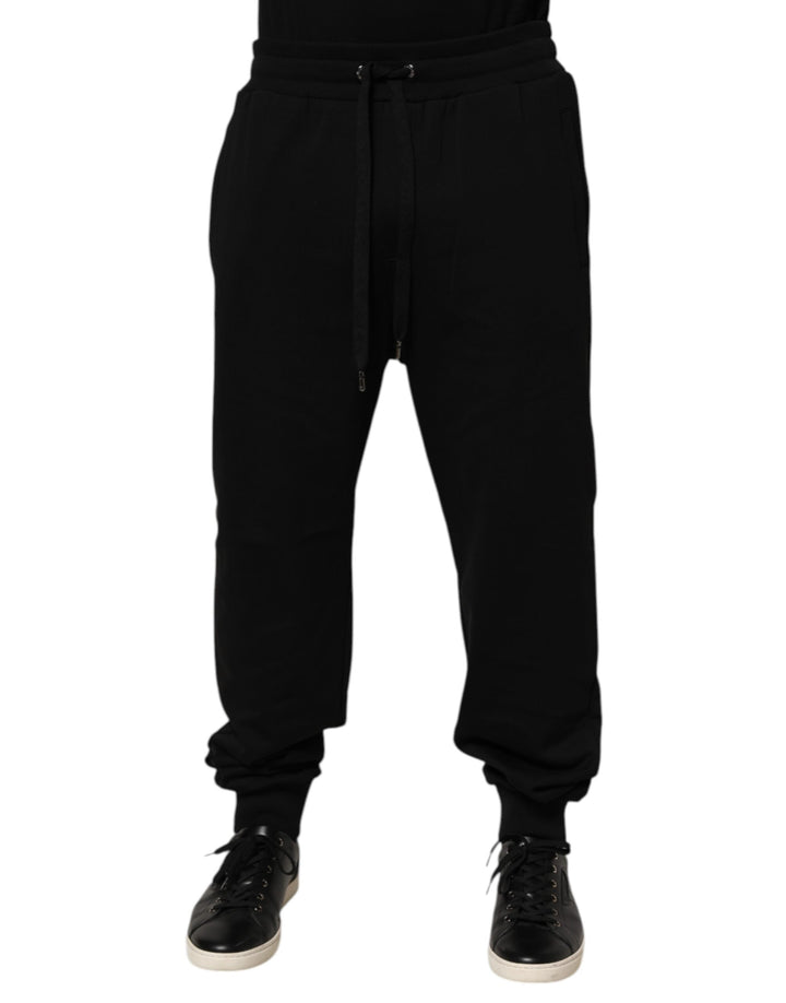 Dolce &amp; Gabbana Black Cotton Drawstring Logo Sweatpants Pants