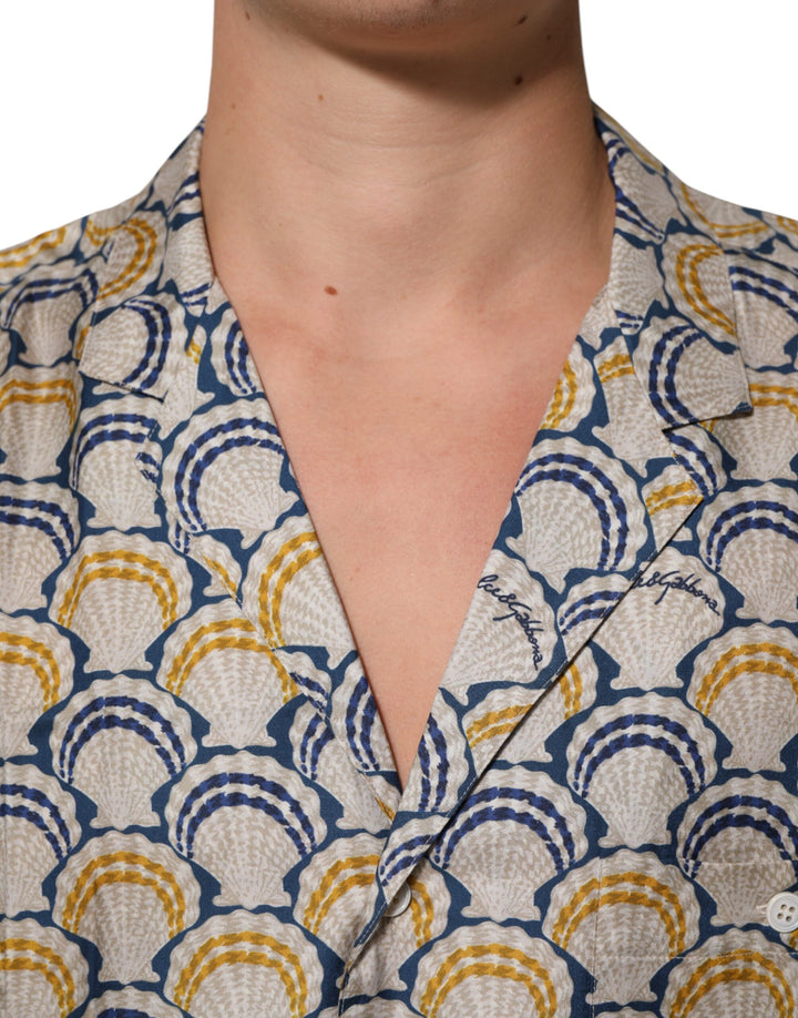 Dolce &amp; Gabbana Cream Cotton Silk Hawaii Scallop Shell Print Shirt