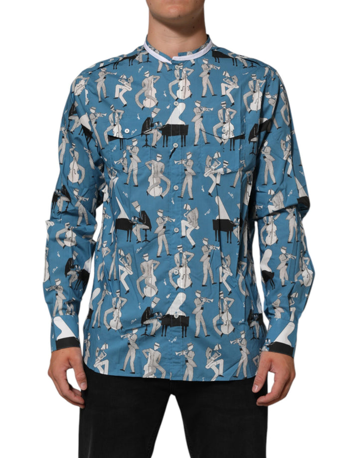 Dolce &amp; Gabbana Blue Jazz Printed Cotton Button Front Shirt
