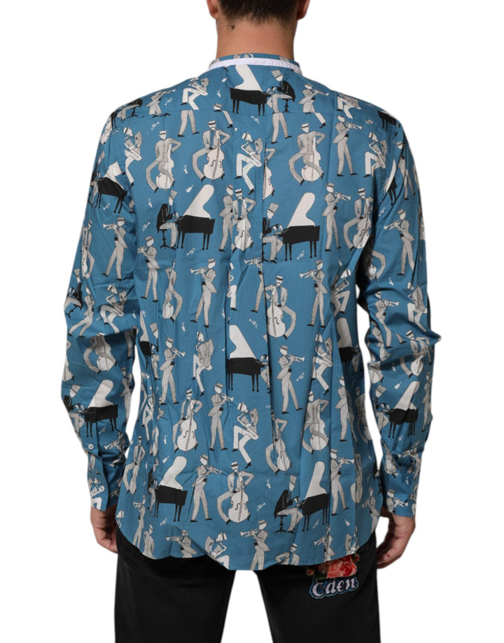 Dolce &amp; Gabbana Blue Jazz Printed Cotton Button Front Shirt