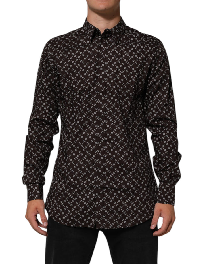 Dolce &amp; Gabbana BrownFloral Collared GOLD Formal Dress Shirt