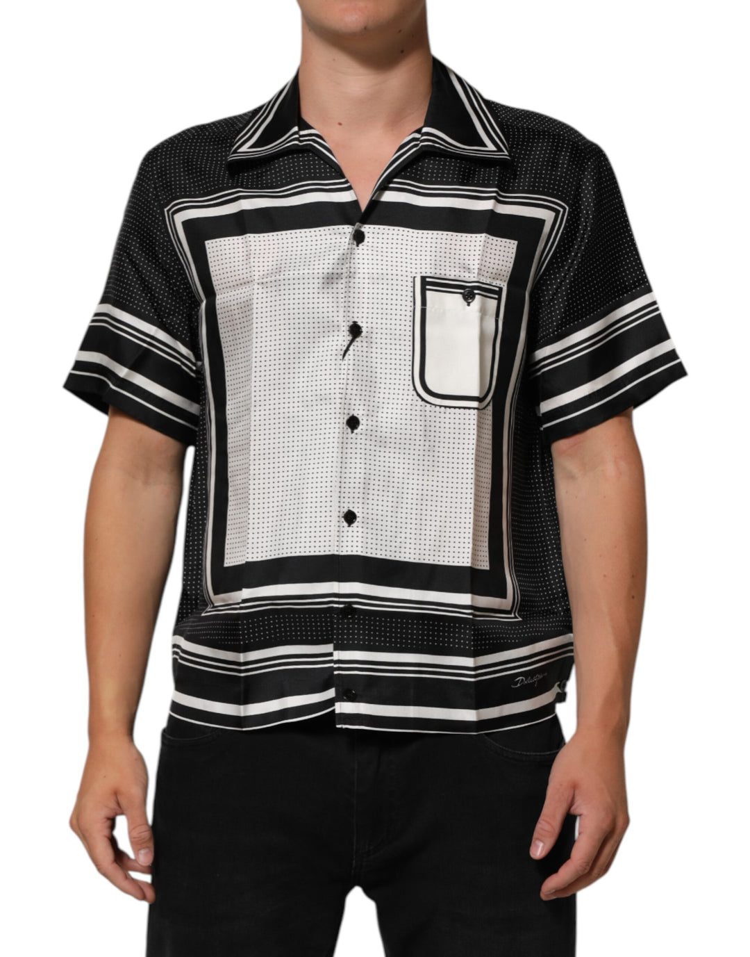 Dolce &amp; Gabbana Black White StripeDot Print Casual Polo Shirt