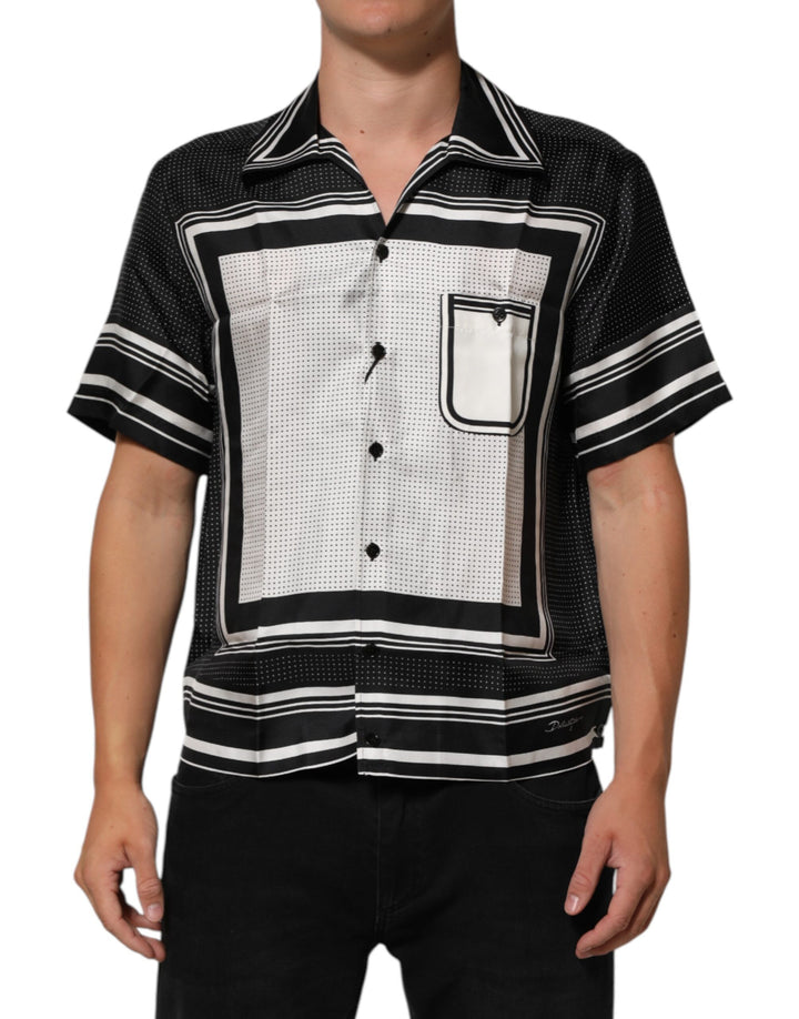 Dolce &amp; Gabbana Black White StripeDot Print Casual Polo Shirt